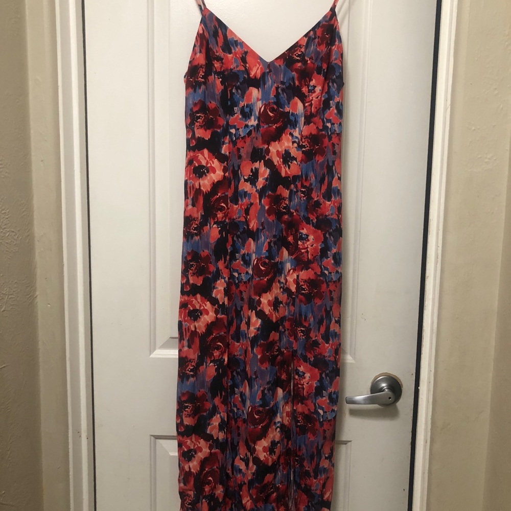 ABS Allen Schwartz Red, Blue & Black Floral Maxi Dress Size 4